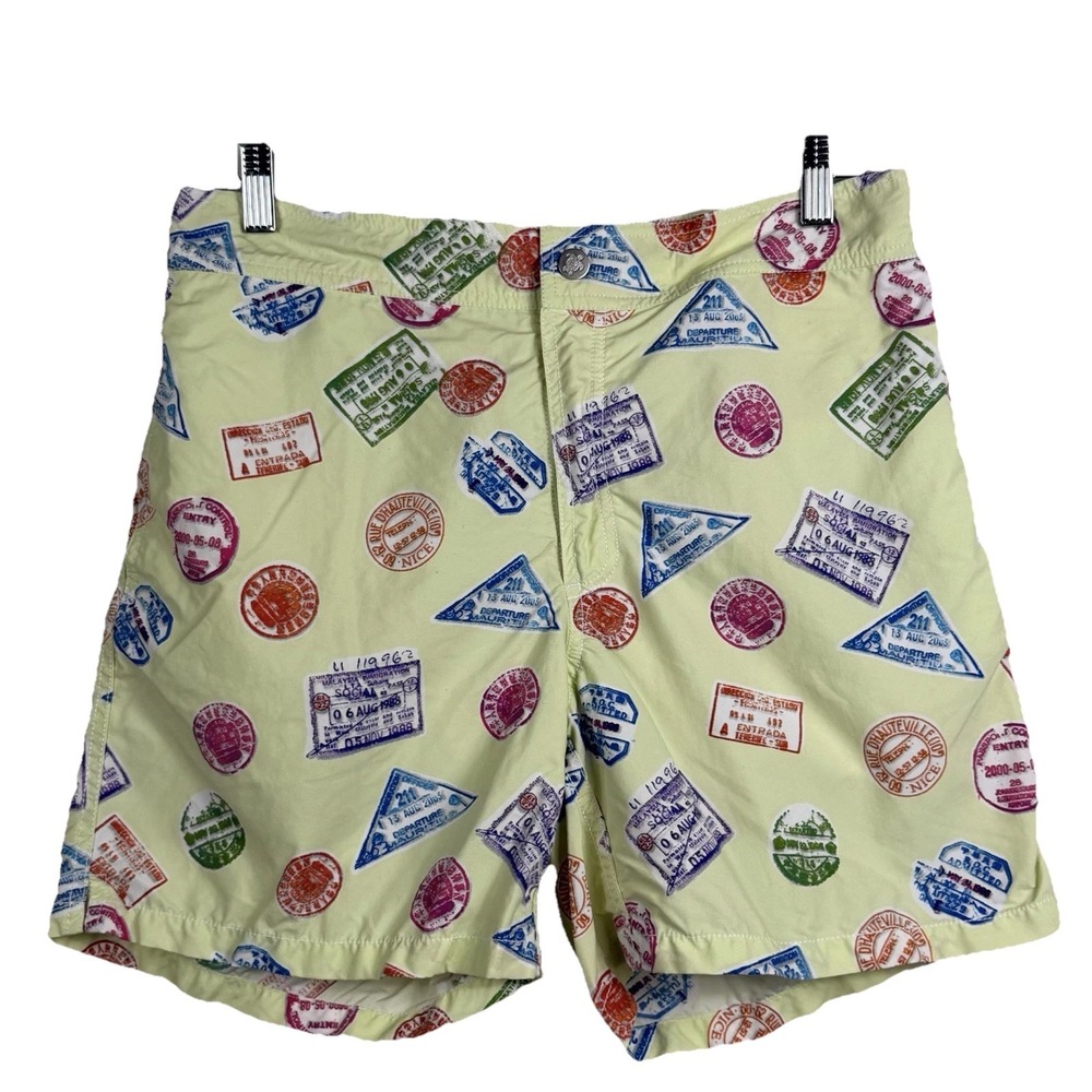 Vilebrequin Mens Passport Stamps Lined Swim Shorts Drawstring Pockets Size L